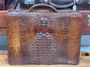 UNIQUE antique hornback CROCODILE skin Leather document Briefcase suitcase