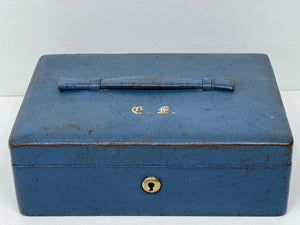 Unusual indigo blue vintage leather miniature jewellery trinket desk box c1930