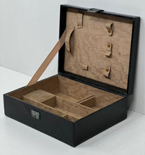 Load image into Gallery viewer, vintage dark green oak grain leather sewing / jewellery trinket box
