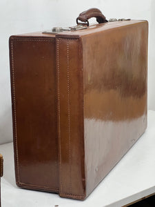 BEST PATINA unique vintage honey tan Leather weekend motoring travel suitcase