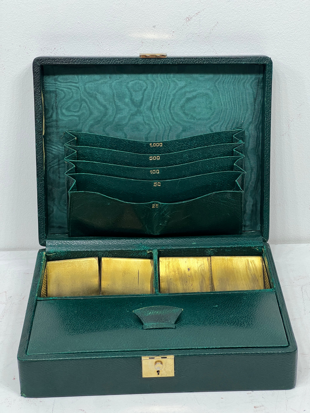 rare HUGE british racing green vintage leather bullion treasure gold coin  box