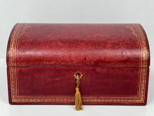 Load image into Gallery viewer, Adorable vintage italian vibrant red leather TREASURE CHEST jewellery box +KEY
