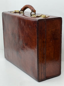 Fine antique solid leather overnight case suitcase by BRACHER'S BRISTOL c.1900
