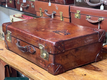 Load image into Gallery viewer, the BEST heavy leather BEAUTIFULLY PATINATED william whiteley motoring suitcase
