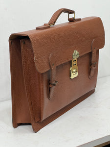 Top quality vintage tan thick Leather Executive Document City Laptop Briefcase