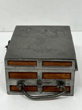 Load image into Gallery viewer, Antique Chinese &quot;Kut Hing&quot; swatow pewter and teak lift-top TRINKET JEWELLERY box
