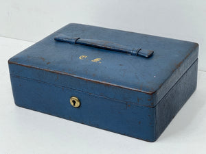 Unusual indigo blue vintage leather miniature jewellery trinket desk box c1930