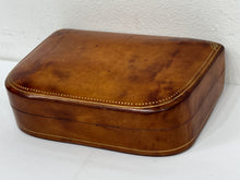 Load image into Gallery viewer, Beautiful vintage solid bridal hide leather trinket or storage box made in Italy
