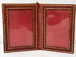 Vintage red leather travelling pocket size FOLDING photo frame