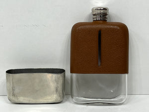 Beautiful vintage leather NEW OLD STOCK BOXED hunting shooting hip flask C.1930
