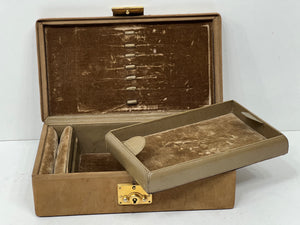 Vintage fully fitted TRAVEL suede leather jewellery case dresser box from 1930