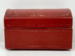 Beautiful vintage red leather dome top  DESK TIDY box stationary treasure trunk