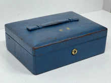 Load image into Gallery viewer, Unusual indigo blue vintage leather miniature jewellery trinket desk box c1930
