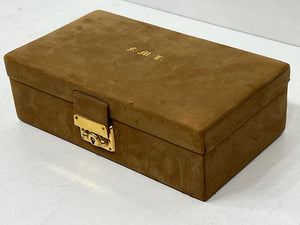 Vintage fully fitted TRAVEL suede leather jewellery case dresser box from 1930