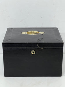 Antique  leather Parkins & Gotto makers A-Z deed document box +KEY