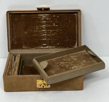 Load image into Gallery viewer, Vintage fully fitted TRAVEL suede leather jewellery case dresser box from 1930
