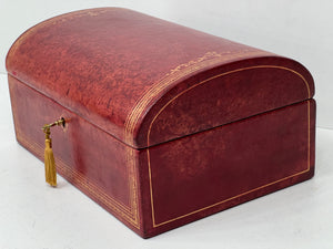 Charming  vintage italian vibrant red leather TREASURE CHEST jewellery box +KEY