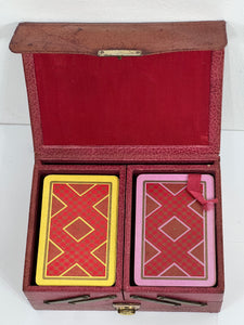 Vintage bridge playing cards set in leather case with 4 original notepads