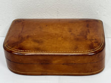 Load image into Gallery viewer, Beautiful vintage solid bridal hide leather trinket or storage box made in Italy
