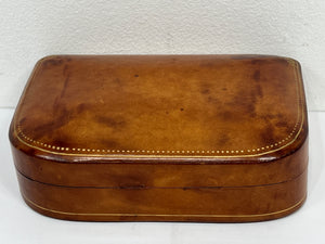 Beautiful vintage solid bridal hide leather trinket or storage box made in Italy