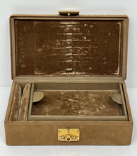 Load image into Gallery viewer, Vintage fully fitted TRAVEL suede leather jewellery case dresser box from 1930
