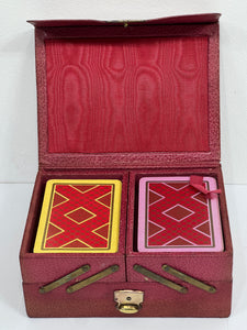 Vintage bridge playing cards set in leather case with 4 original notepads