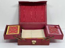 Load image into Gallery viewer, Vintage bridge playing cards set in leather case with 4 original notepads
