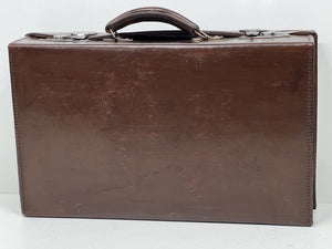 Quality vintage top grain brown leather motoring travel OVERNIGHT suitcase