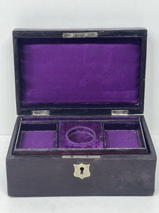 Adorable vintage burgundy oak grain leather jewellery box with tray
