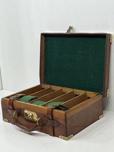 VINTAGE antique  leather and brass shotgun cartridge case c.1900 IMPORTANT OWNER