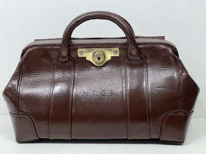 Superb QUALITY vintage oak grain brown leather bankers bullion Gladstone bag