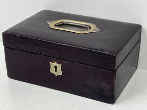 Adorable vintage burgundy oak grain leather jewellery box with tray