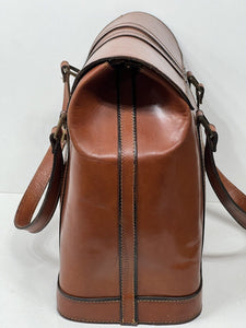 Superb vintage dark terracotta leather Gladstone overnight bag amazing condition