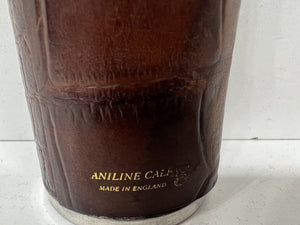 Vintage calf leather spirit drinks travel bottle flask stirup cups hunting set