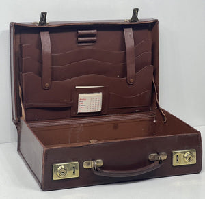 Spectacular vintage brown leather small writing letter attache briefcase