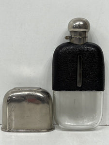 vintage leather silver plated hunting shooting fishing hip flask travel flask