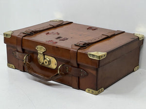 VINTAGE antique  leather and brass shotgun cartridge case c.1900 IMPORTANT OWNER