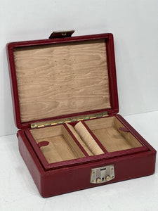 Charming vintage vibrant red oak grain leather jewellery trinket RING box c.1900