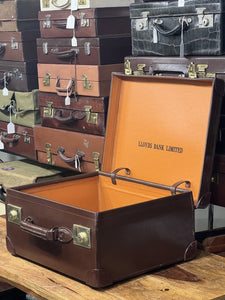 Unique Vintage Leather & Brass Bankers Heavy Money Suitcase LLOYDS BANK LIMITED