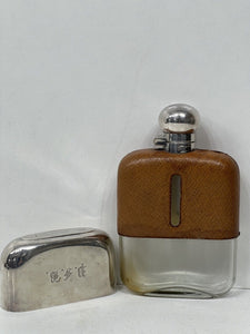 Antique  leather and silver plated large hip flask James Dixon & Sons c.1900