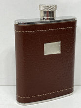 Load image into Gallery viewer, Vintage brown leather stainless steel pocket size hip flask hunting shooting

