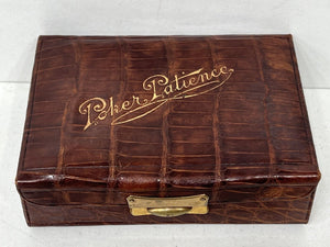 Adorable  antique crocodile leather poker patience travelling playing  card box
