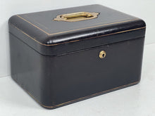 Load image into Gallery viewer, Beautiful antique Victorian/Edwardian brown leather jewellery box Bramah lock
