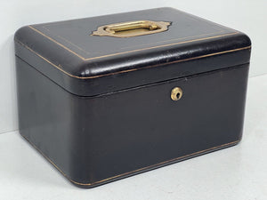Beautiful antique Victorian/Edwardian brown leather jewellery box Bramah lock