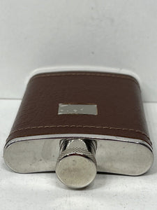 Vintage brown leather stainless steel pocket size hip flask hunting shooting