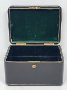 Beautiful antique Victorian/Edwardian brown leather jewellery box Bramah lock