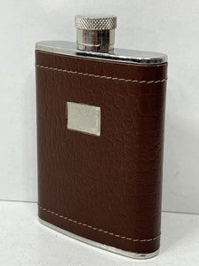 Vintage brown leather stainless steel pocket size hip flask hunting shooting