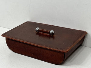 Unusual vintage  brown pigskin leather desk organiser trinket storage box