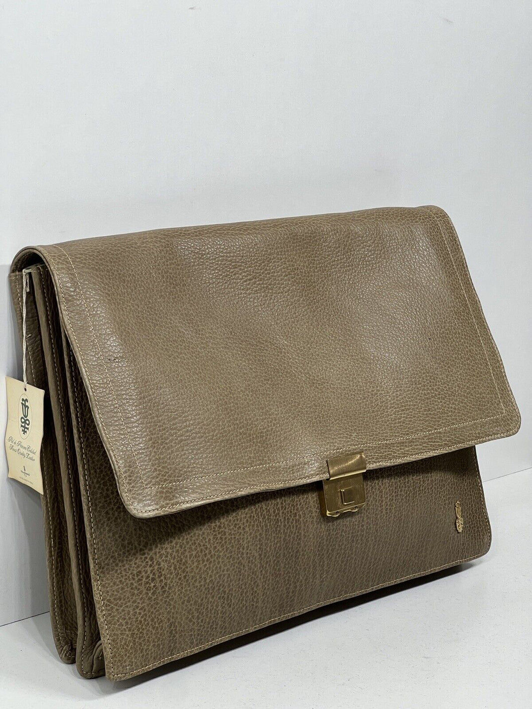 Vintage olive green leather under arm document  briefcase by LLADRO never used