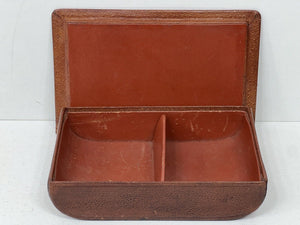 Unusual vintage  brown pigskin leather desk organiser trinket storage box